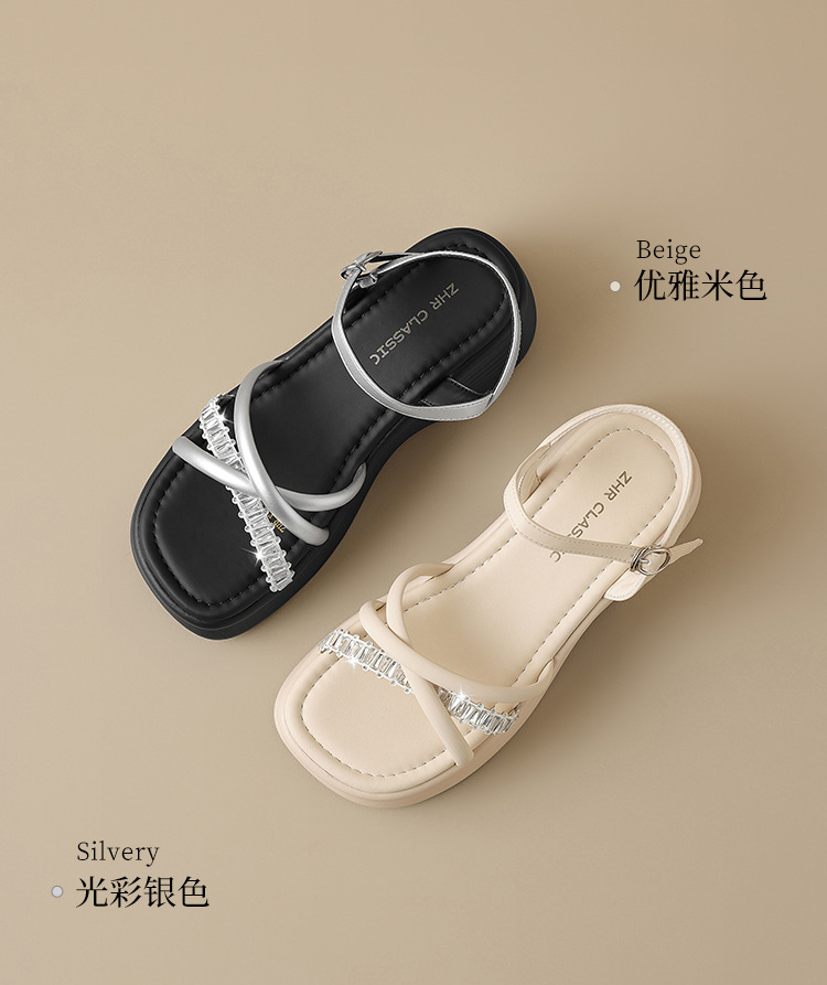 Giày sandal cao gót nữ đính đá phong cách thời trang — KY65 Bạc chi tiết 6