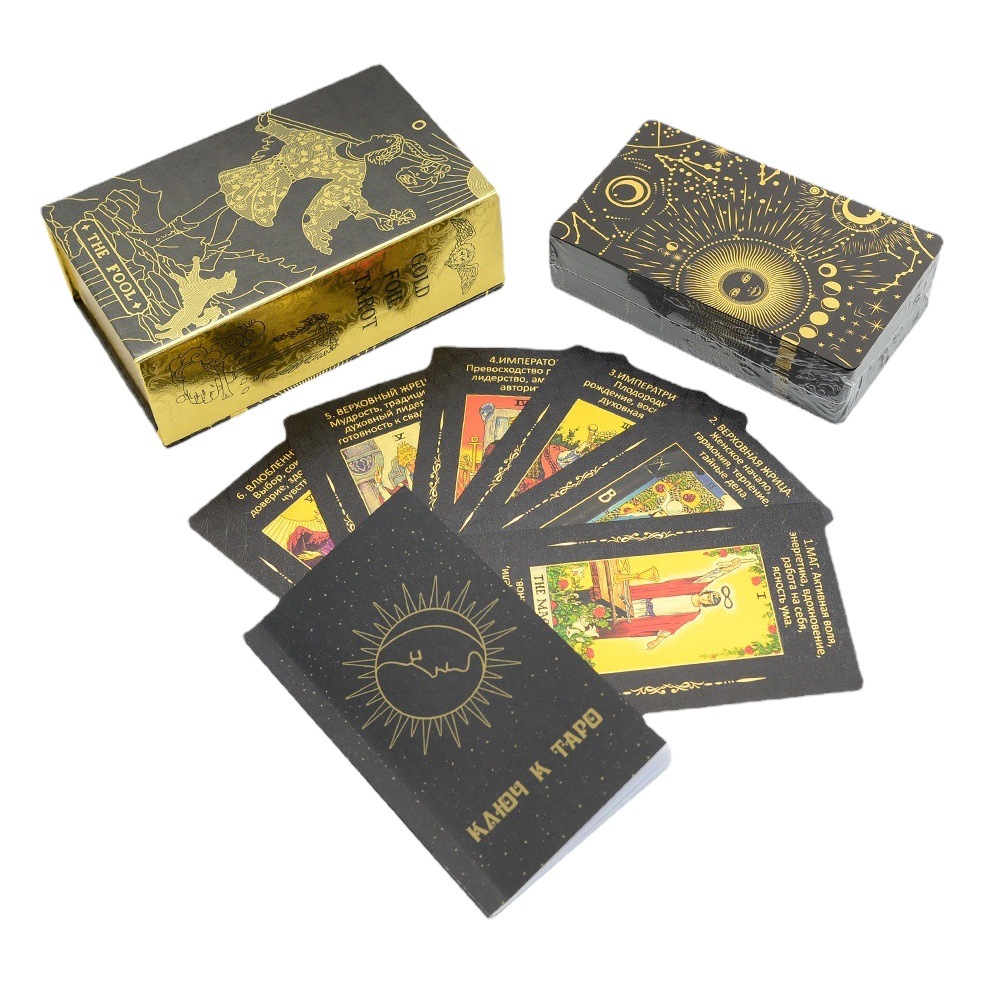 Tarot ruso Tarot juego de mesa tarjeta de oro PVC dorado manual traje transfronterizo dedicado al agua