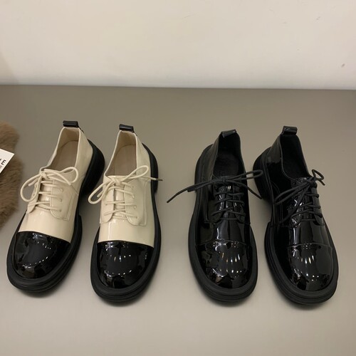 Ve&La French thick-soled small fragrant style lace-up loafers women's shoes autumn and winter plus velvet British style small leather shoes