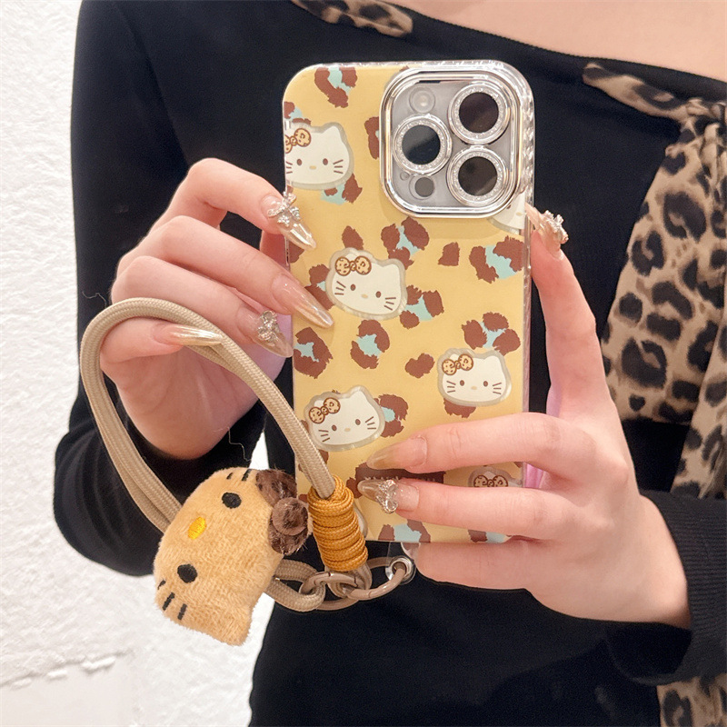 Chica con estampado de leopardo rosa kt para iphone16ProMax cordón 14 Apple 15P funda para teléfono móvil 13 pareja