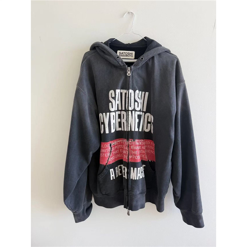 【Same style as Park Jung-sung's】Satoshi Nakamoto American-style cybernetic distressed zip-up hoodie 【Same style as Park Jung-sung's】Satoshi Nakamoto American-style cybernetic distressed zip-up hoodie