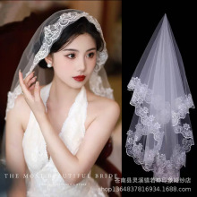 法式复古蕾丝花边头纱新娘主婚纱结婚纯白头纱万圣节盖头工厂直销