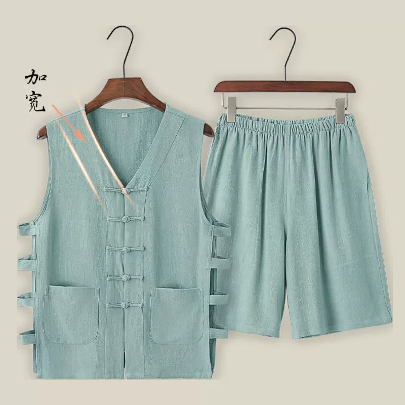 Летний жилет для отдыха, ретро кардиган, футболка, шорты, комплект, хлопок и лен