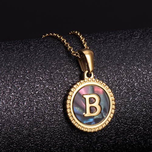 Lightly customized stainless steel natural shell letter necklace European and American 18K gold plated abalone shell letter pendant women's jewelry