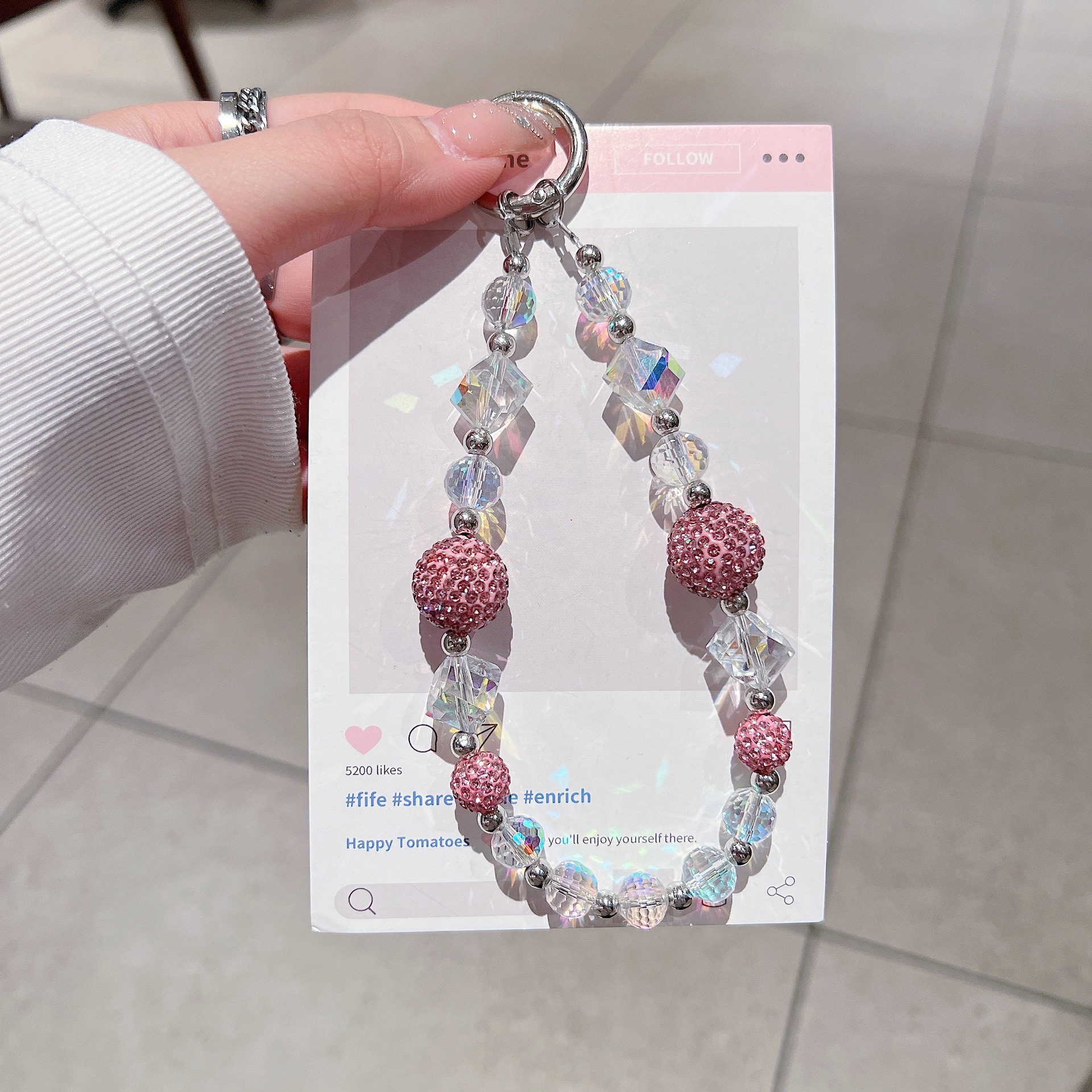 Bola de cristal de verano de alta calidad, funda para teléfono móvil, cadena de joyería de cordón, muñeca colorida, cadena corta, envío anti-pérdida