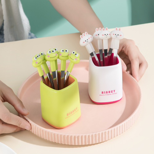 Fruit fork cartoon animal set stainless steel household children's safety fruit sign moon cake snack portable small fork