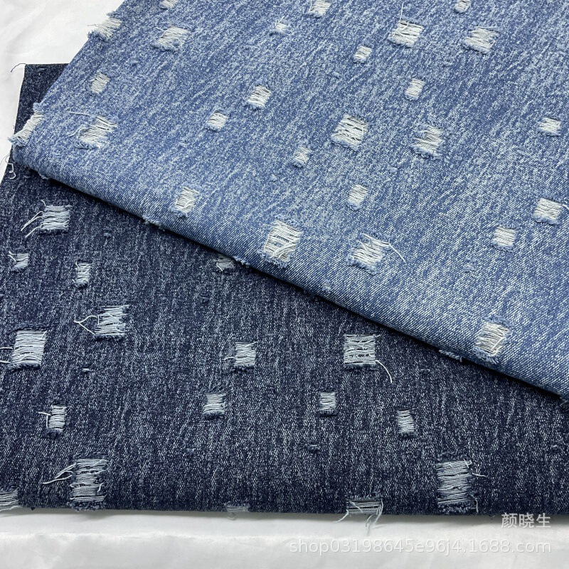 No-Wash Snowflake Distressed Ripped Denim Fabric Clothing Jacket Shoe Material Bag Fabric Factory Direct Sale