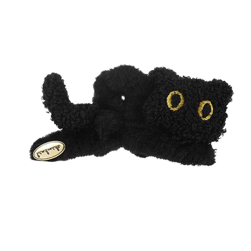 Adorable gato negro pegando clip de cabello de peluche de otoño y invierno mujer cabeza trasera de cabello de tiburón clip de cabello de cabello tarjeta de cabello