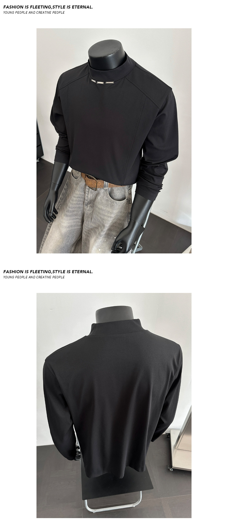 Long-sleeve Men’s T-shirt Casual Deconstructed Style Loose Fit_voghion.com