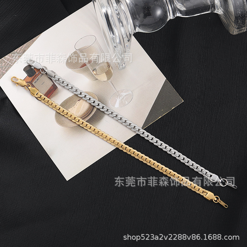 Europe and the United States cross-border vacuum plating 14K gold encryption NK embossed bracelet titanium steel men's square buckle stainless steel chain