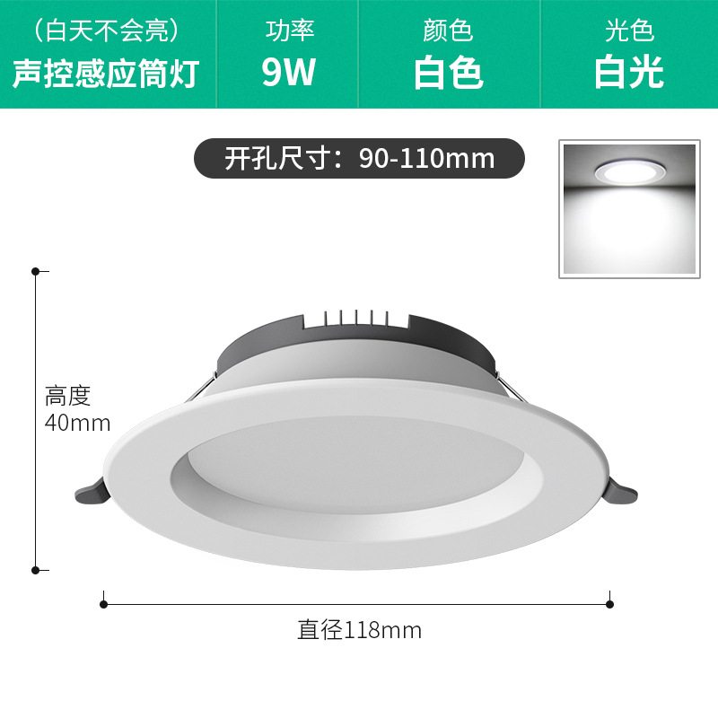 9W 백색광 [음성 제어 센서 + 조명 제어] 개구부 9-11cm