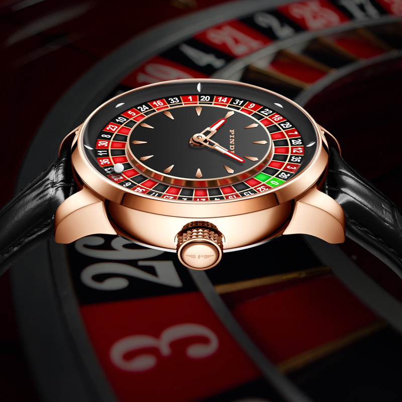 Đồng hồ nam Pindu automatic lộ máy, chống nước — Thắt lưng đen không kim cương 6616 Chảo cờ bạc