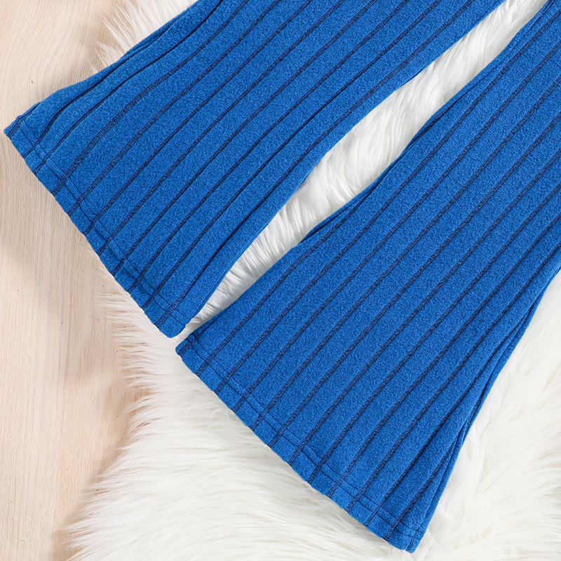 XUANMU Moda Primavera per Bambini Nuovi Pantaloni Svasati a Maniche Lunghe Vestito da Bambina Blu in Due Pezzi X008A_voghion.com