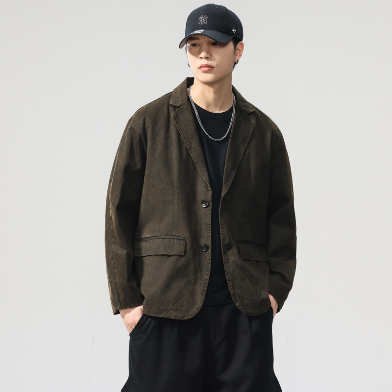 High-End American Retro Flat Lapel Suit Jacket for Men 2025 Autum New Commuter Casual Suit Jacket for Men