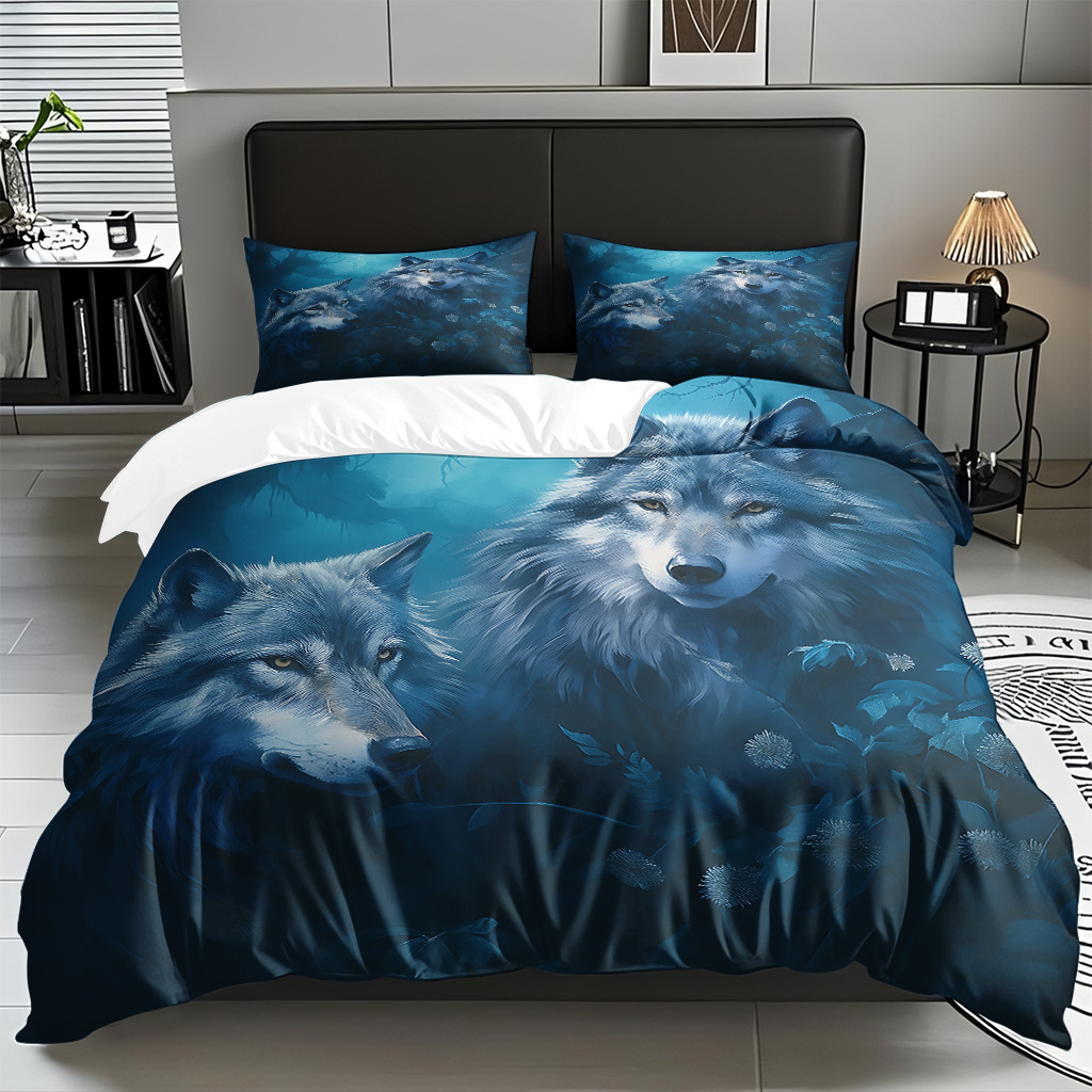 TEMU / JIT adaptado al patrón de lobo impresión digital set edredón molido textil transpirable para dibujar puede hacer