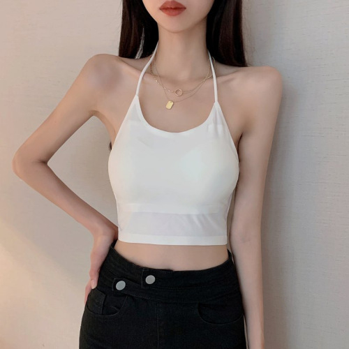 Summer new mid-length halter neck wrap tube top beautiful back base ice silk underwear female student top camisole bra