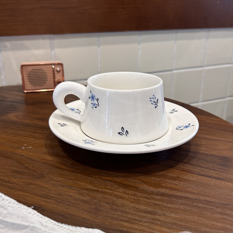 法式陶瓷杯碟蓝色碎花下午茶杯碟套装拿铁杯高级感牛奶杯点心盘|undefined