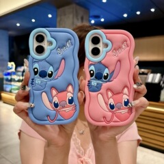 かわいいステッチ iPhone16ProMax 携帯電話ケース Apple 11 漫画ソフトシリコン XR 保護カバー 13 に適しています