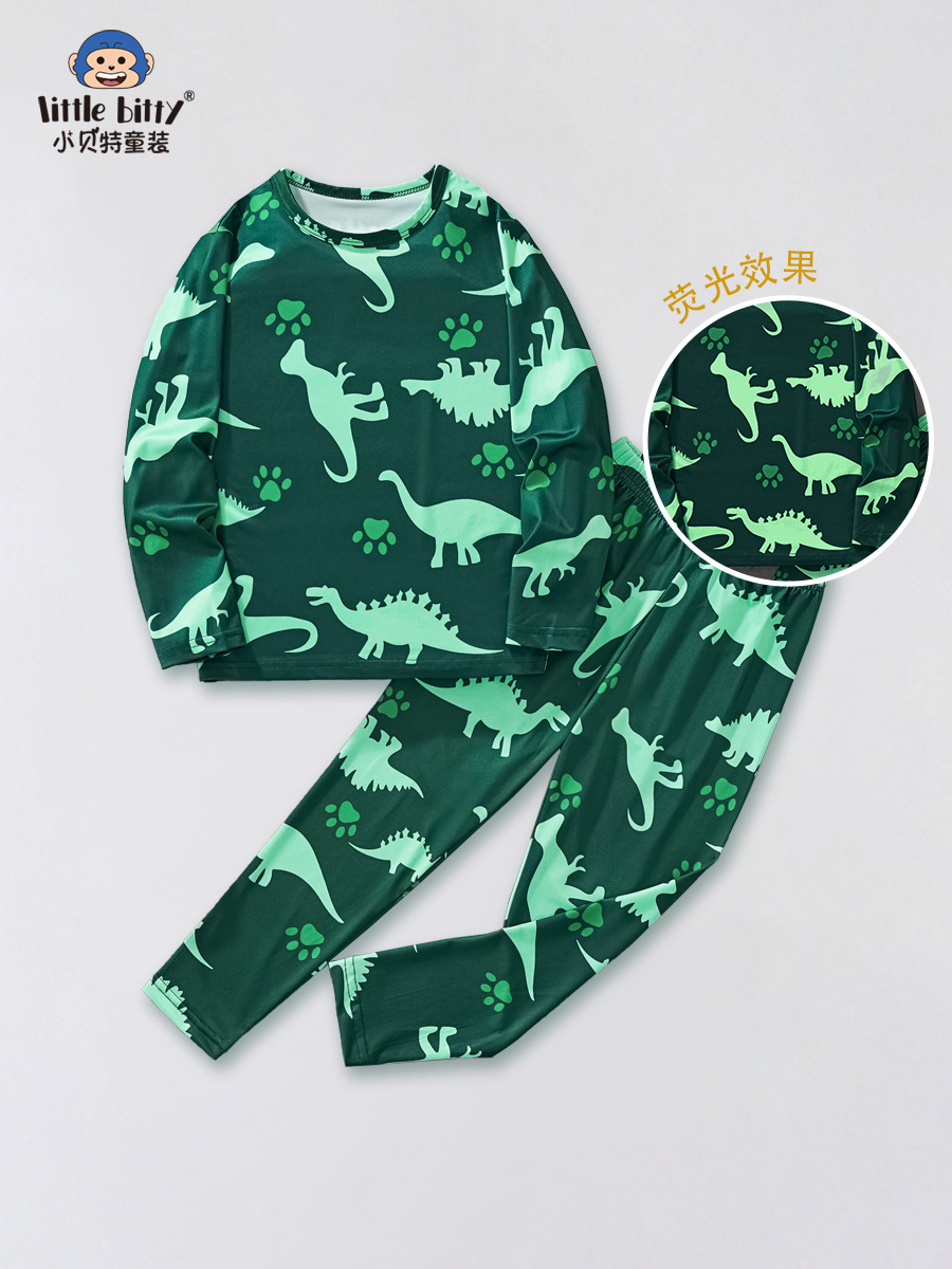 2025 Spring and Autumn New Children's Long-sleeved Trousers Two-piece Suit Boys' Cartoon Animal Casual Dinosaur Clothing