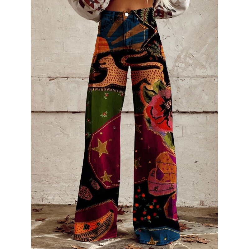 2026 Rainbow 3D Digital Print Cross-Border Women's Faux Jeans New Hot-Selling European and American Plus-Size Fashion Trousers 2026 Rainbow 3D Digital Print Cross-Border Women's Faux Jeans New Hot-Selling European and American Plus-Size Fashion Trousers