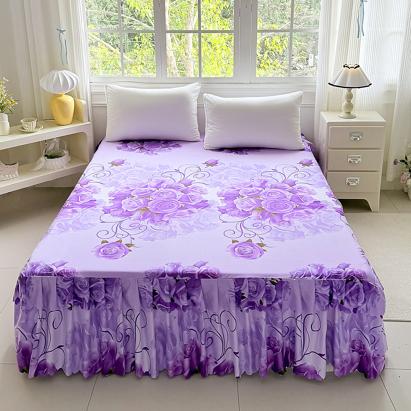 2026 princesa coreana vestido de cama antideslizante doble cubierta lateral cama de encaje cama de cama de gazebo vestido de cama de tres piezas image 4