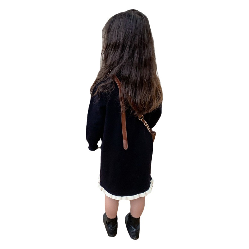 Vestido estilo Hepburn para niñas otoño e invierno nuevo estilo coreano para niños falda de lana de encaje dulce Falda larga para bebés
