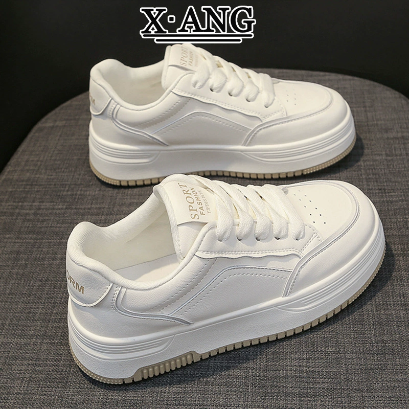 Женские белые кроссовки из натуральной кожи на толстой подошве, весна 2025, новые, универсальные, увеличивающие рост, повседневные, спортивные.