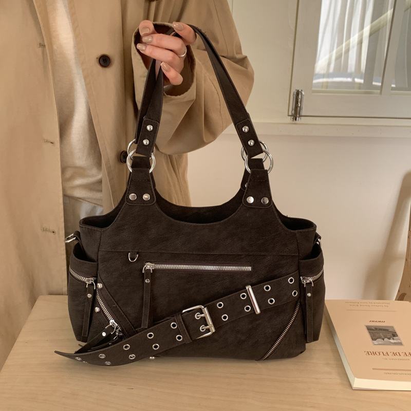 Cross-border retro cool girl moto bolso nicho cinturón hebilla brazo bolso de hombro bolso de mujer mochila de viaje