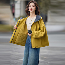 时尚拼色外套女2025秋新款感减龄休闲小个子连帽夹棉棉衣 BL2515