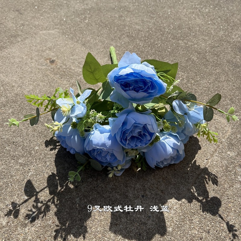 新商品の外国貿易の青いアジサイの青い色はバラの牡丹のアジサイの結婚祝いの柔らかい装飾の偽の花を卸売りします。|undefined