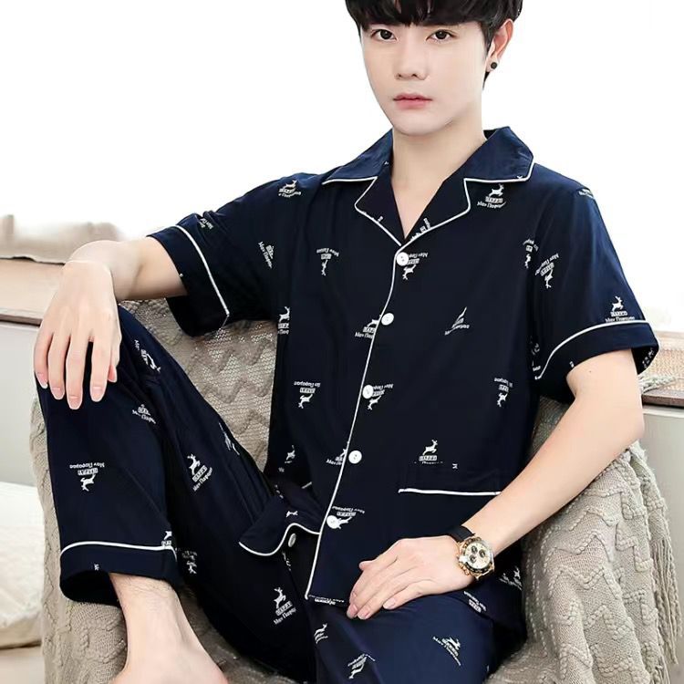 [Sensación suave] pijamas de verano para hombre 100% algodón pantalones de manga corta ropa para el hogar traje de verano para hombre