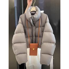 灰色立领短款拉链棉服外套女2025年冬季加厚保暖高级感棉衣上衣潮