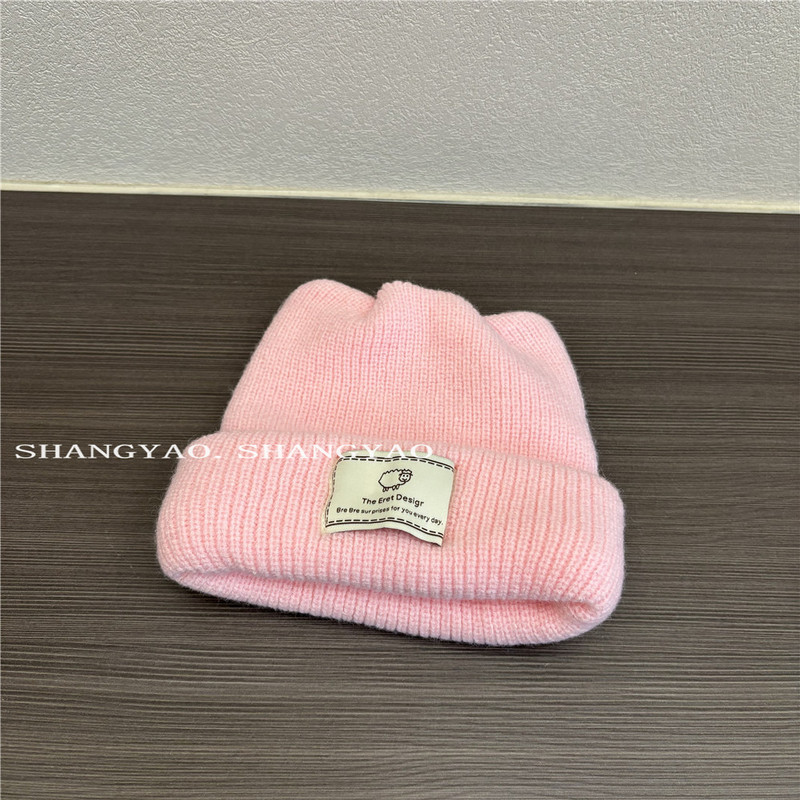 儿童帽子冬季卷边加厚保暖帽可爱猫耳朵字母贴布男女宝宝毛线帽潮|undefined