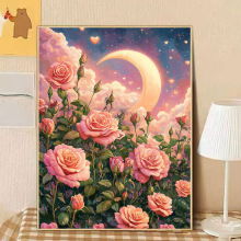 DIY钻石画带框满钻月亮玫瑰新款学生钻石贴画手工制作贴钻石画
