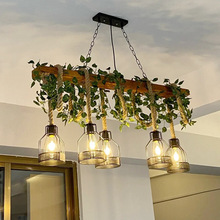 美式复古服装店烧烤店商用麻绳长条灯工业风网咖饭桌吧台木艺吊灯