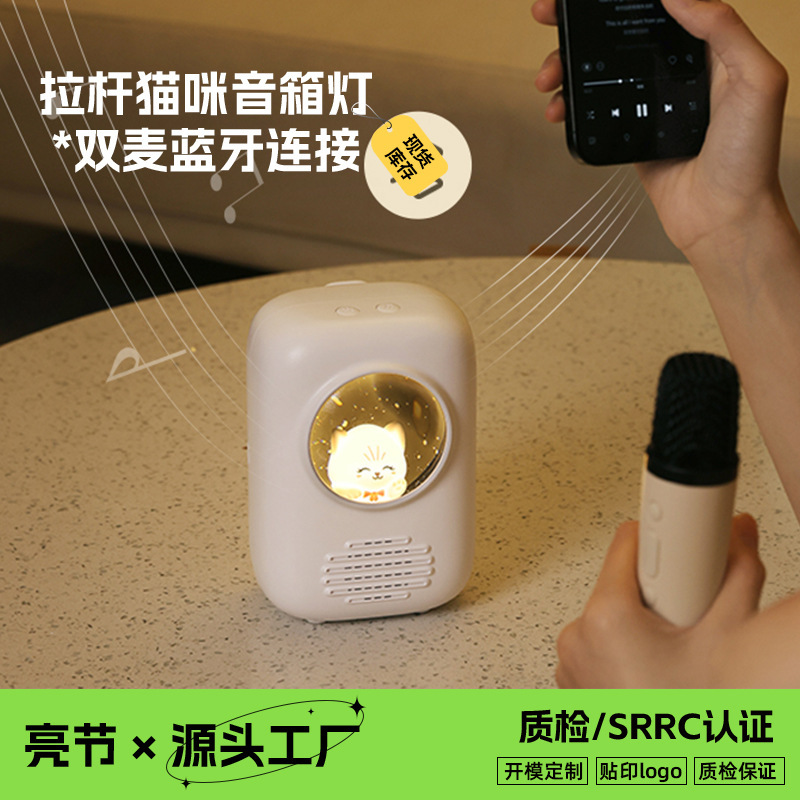 新品无线双麦克风蓝牙K歌音箱可定制AI创意拉杠箱usb蓝牙便携音箱|undefined