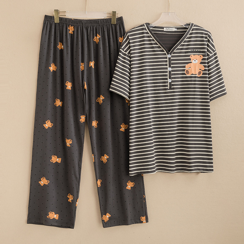 6581 차콜 그레이 스트라이프 반팔 바지