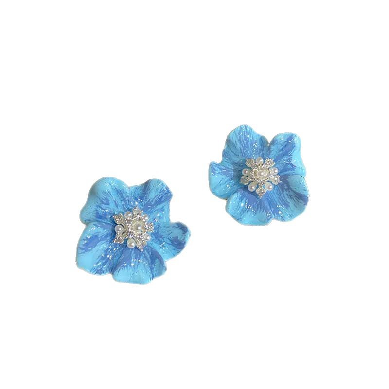 Pendientes de perlas de flores de diamantes con aguja de plata Pendientes de temperamento dulce de moda elegante francesa Pendientes de lujo ligero de alta gama mujeres