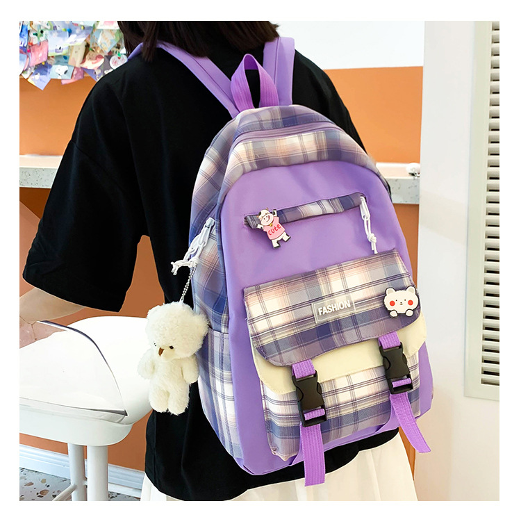 Wholesale Four-piece Contrast Color Plaid Backpack Nihaojewelry display picture 44