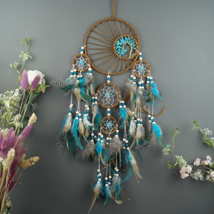 Turquoise Tree of Life Dream Catcher Hanging Colorful Feather Wind Chime Wall Decoration Pendant