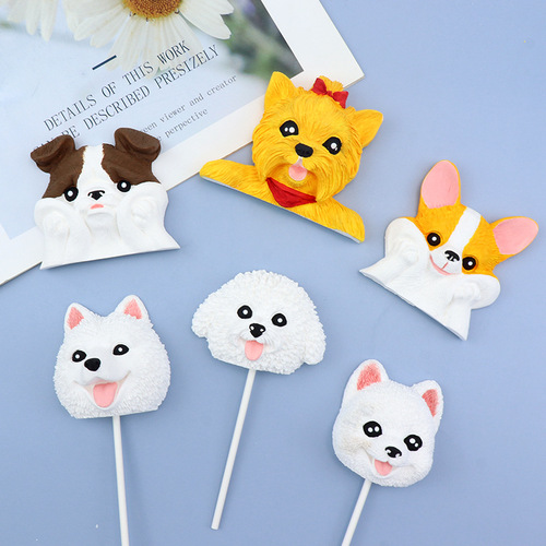 Multi-purpose dog head silicone molds, lollipop chocolate cat head pet Shih Tzu Corgi bulldog aroma plaster