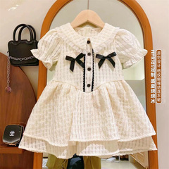 新品女童小香風泡泡短袖蝴蝶結洋氣公主連衣裙2024夏裝一件代發