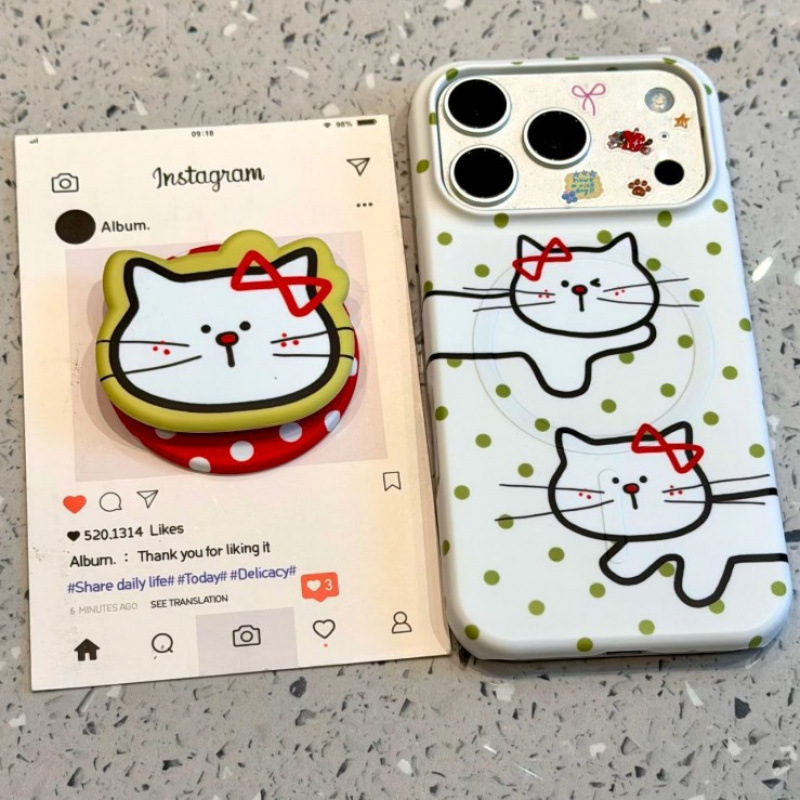 Childlike Polka Dot Lines Long Body Cat Magnetic Case Suitable for 17Pormax Apple 16Pro New Model 15 Phone Case Childlike Polka Dot Lines Long Body Cat Magnetic Case Suitable for 17Pormax Apple 16Pro New Model 15 Phone Case