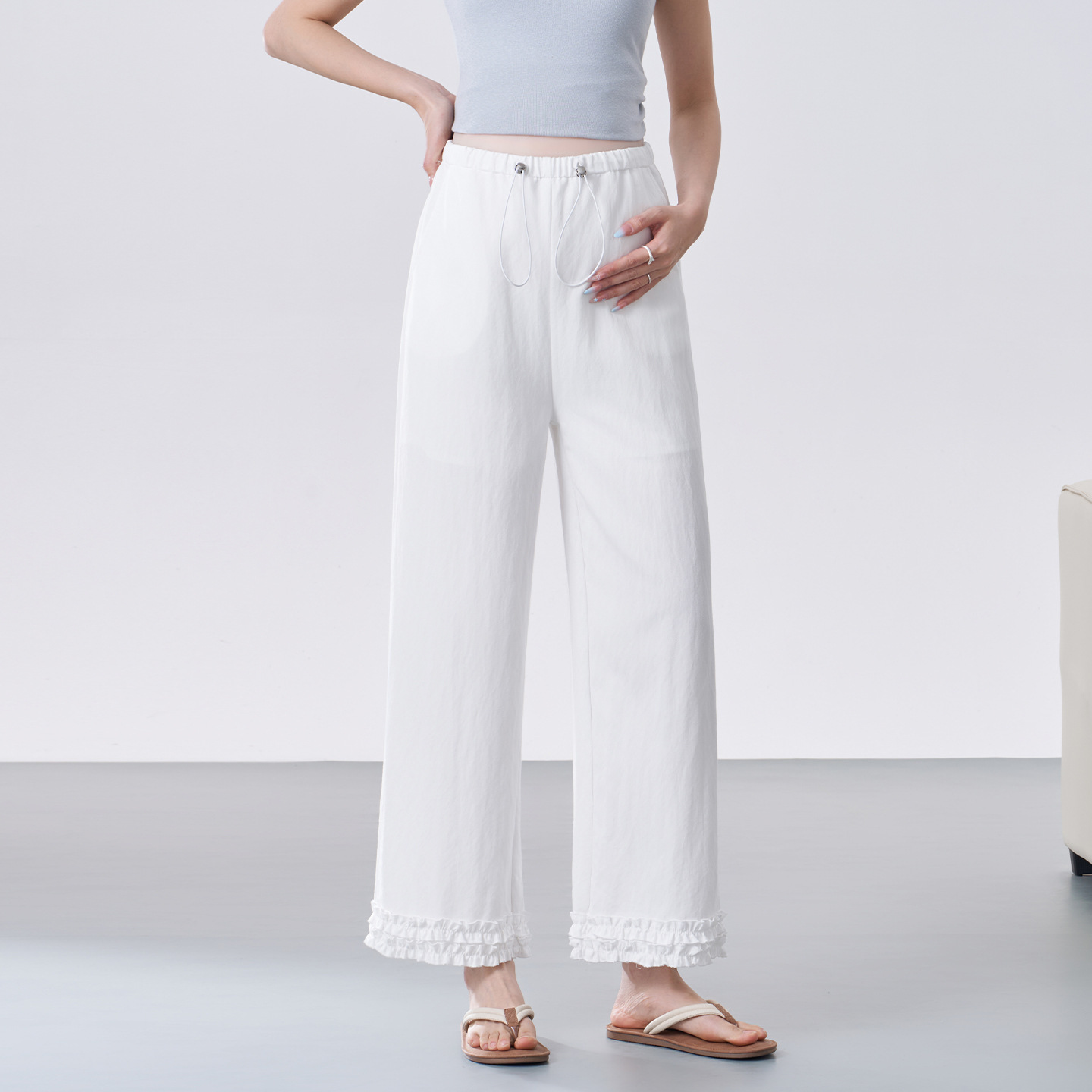 Maternity Pants Summer Thin Style Faux Denim Lace Wide-Leg Pants 2026 New Model Without Belly Support for Petite Women Summer Wear