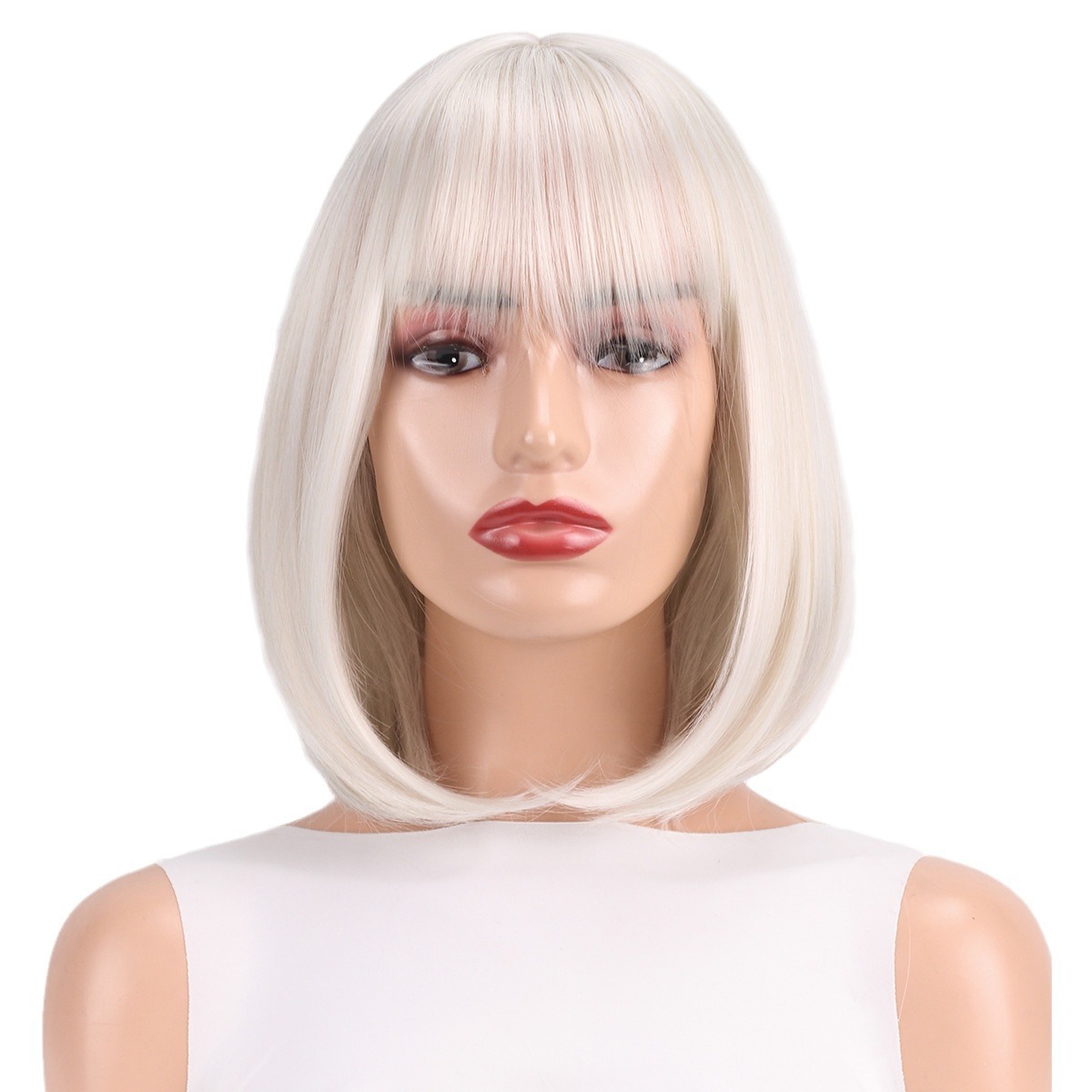Peluca blanca transfronteriza europea y americana de las mujeres flequillo Bobo cabeza beige interior Pelo Corto Peluca de comercio exterior