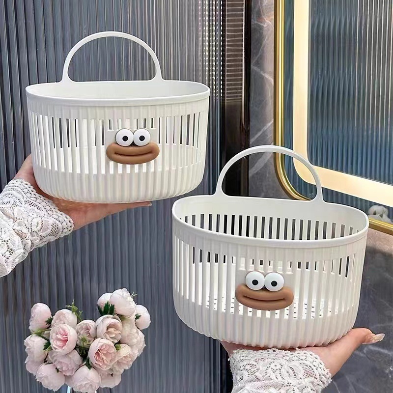 Multifunctional Hollow Storage Basket for Household Kitchen Sundries Dormitory Bedside Bathroom Bath Punch-Free Hanging Storage Rack