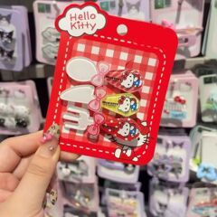 古早感kitty猫食器ヘアピンかわいいアニメ蝶ネクタイの髪クリップ甘い少女前髪クリップの髪飾り
