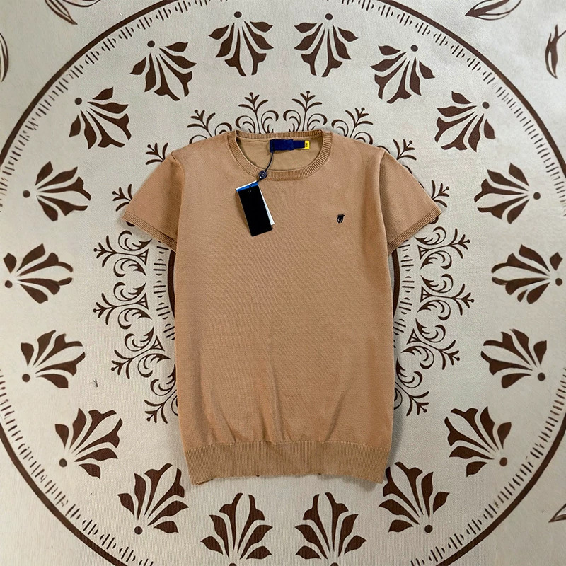 Rl Ralph Lauren Logo Stylish Summer Core-Spun Yarn Breathable Round-Neck Top Women's Short-Sleeve Embroidered Knit T-Shirt