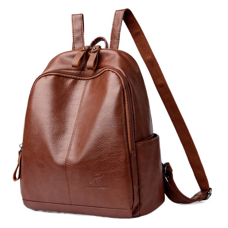 Mochila de cuero suave retro transfronterizo de las mujeres nueva moda de gran capacidad mochila de viaje de ocio estudiante mochila