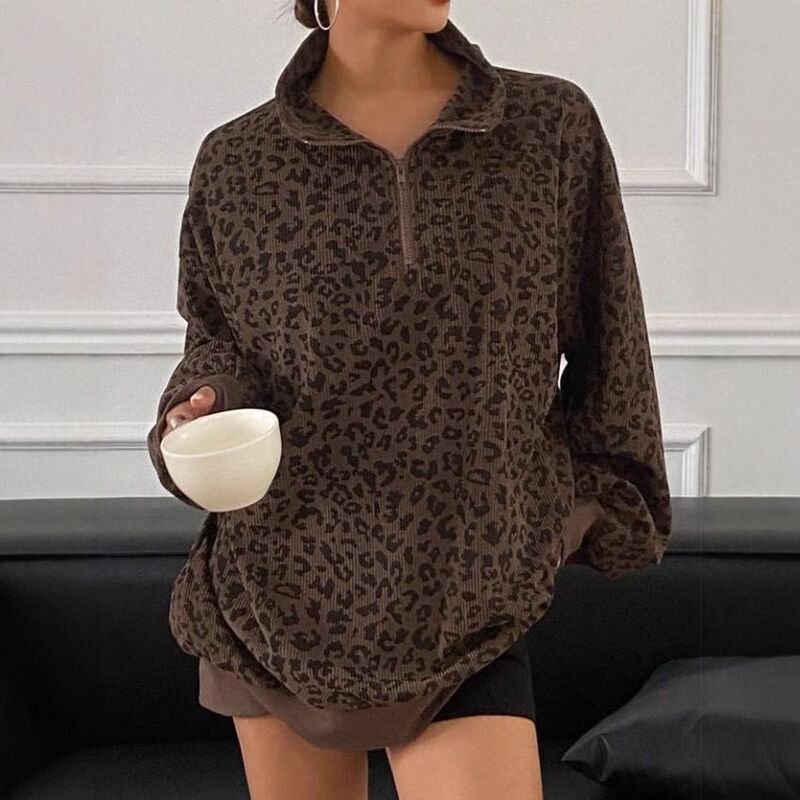 European and American Cross-Border Retro Leopard Print Stand-Collar Jacket for Women, Autumn 2025 New Design Loose Sweatshirt European and American Cross-Border Retro Leopard Print Stand-Collar Jacket for Women, Autumn 2025 New Design Loose Sweatshirt